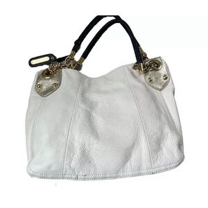 Cynthia Rowley Black, Ivory,Gold Leather Tote Handbag Shoulder bag